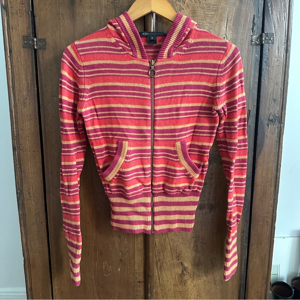 Marc by Marc Jacobs Striped Pink and Orange Zip-Up Hoodie